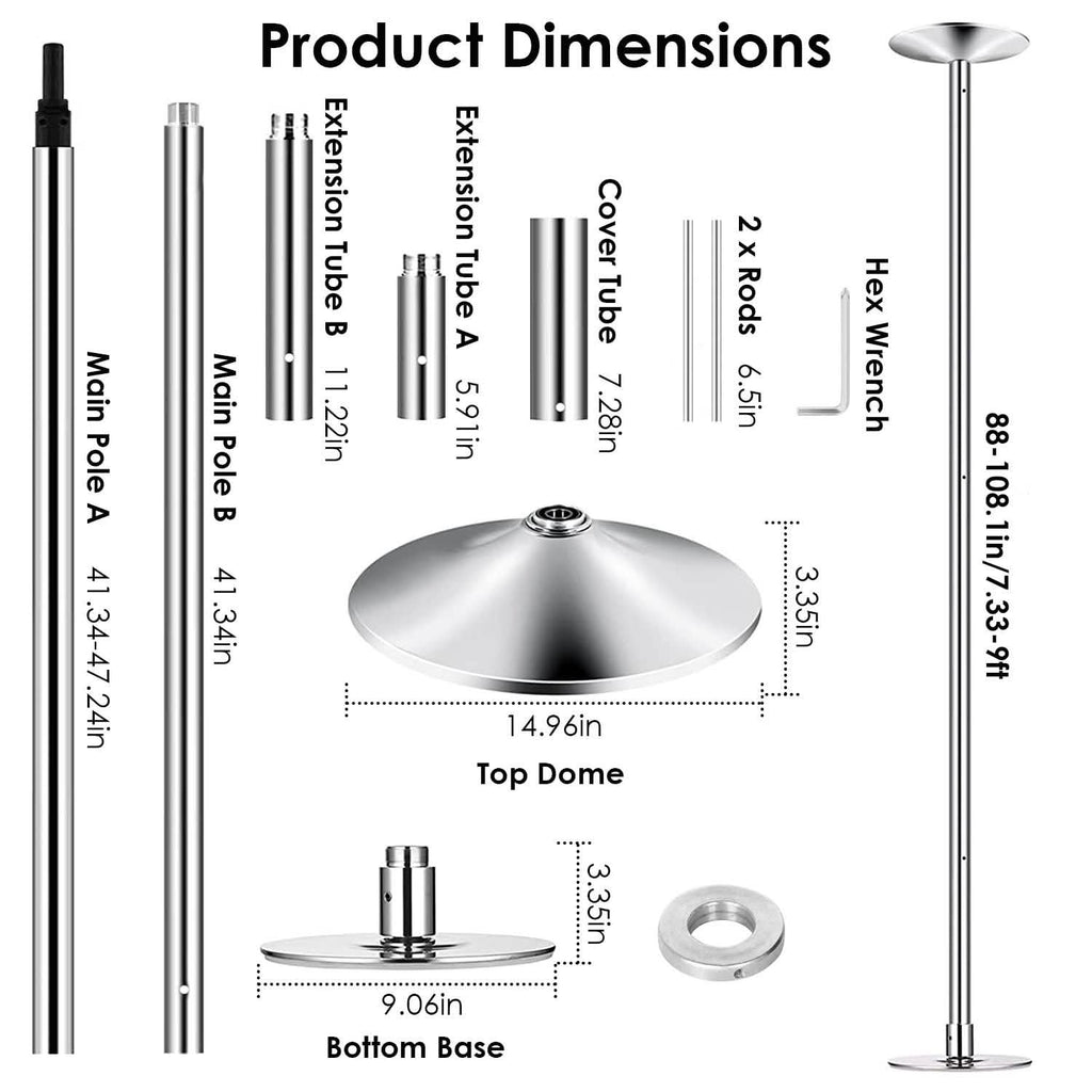 Stripper Dance Pole 45mm Spinning Static Dancing Pole by DailySale