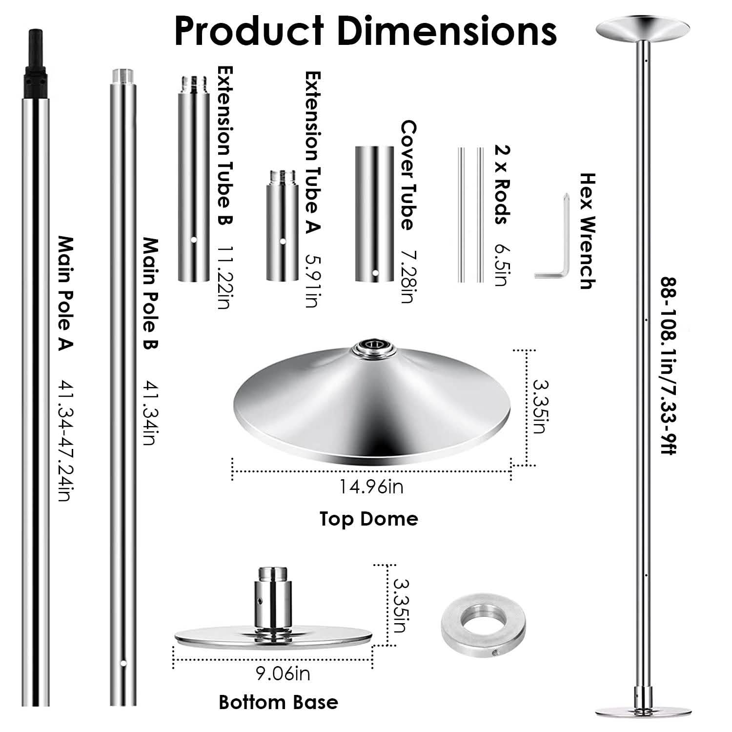 Stripper Dance Pole 45mm Spinning Static Dancing Pole by DailySale