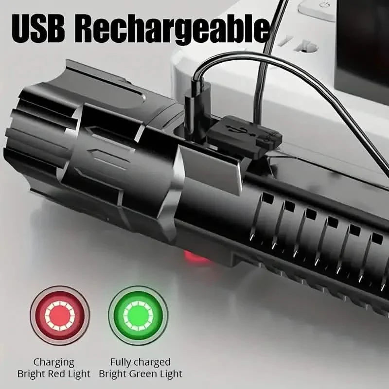 Super Bright Flashlight, USB Rechargeable Telescopic Zoom Wide Beam by DailySale