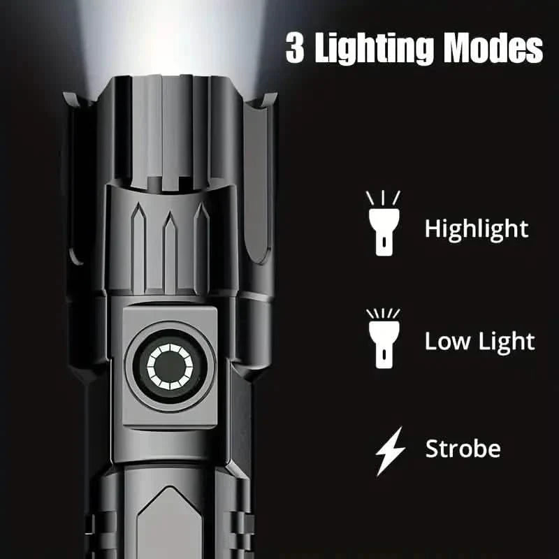 Super Bright Flashlight, USB Rechargeable Telescopic Zoom Wide Beam by DailySale
