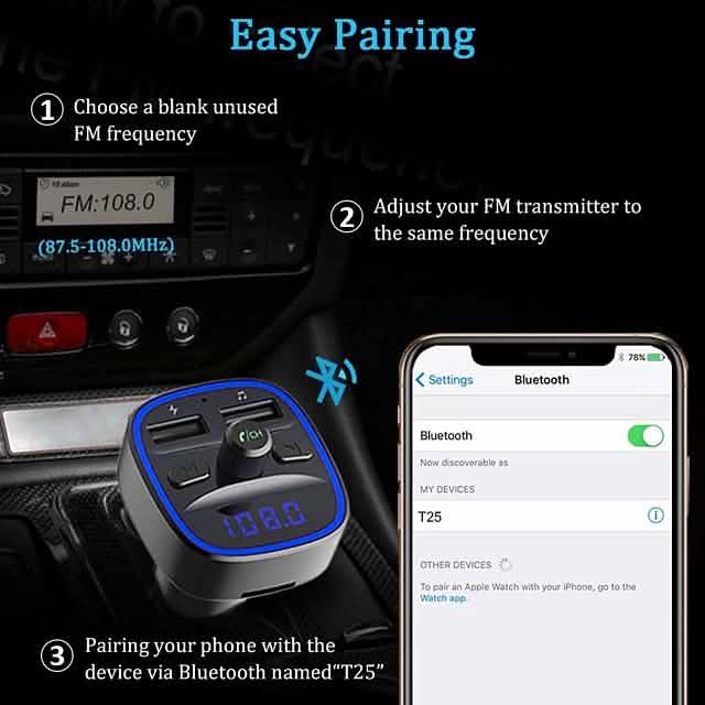 T25 Bluetooth 5.0 Car FM Transmitter by DailySale