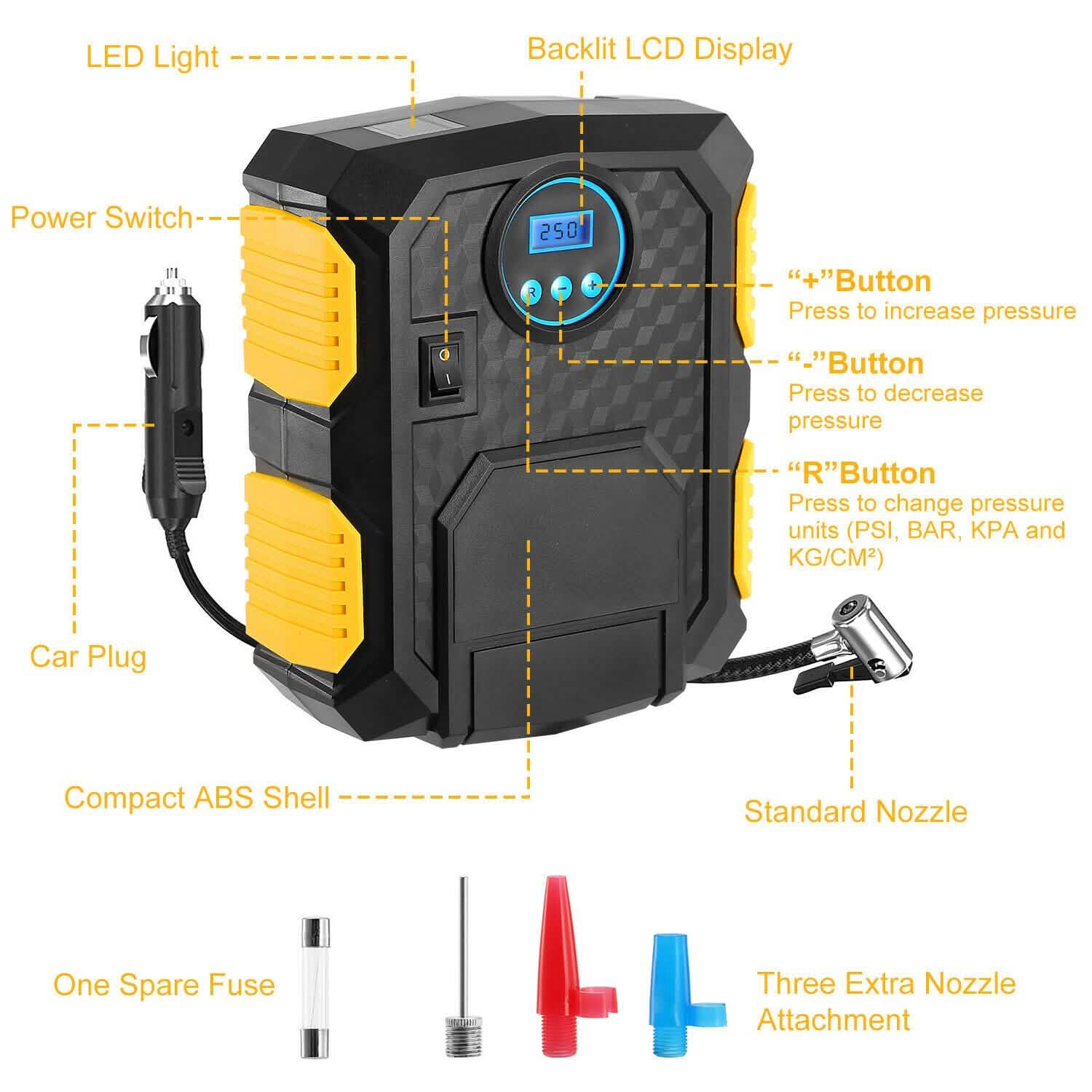 Tire Inflator 12V DC 120W 150PSI with LCD Electric Air Compressor by DailySale