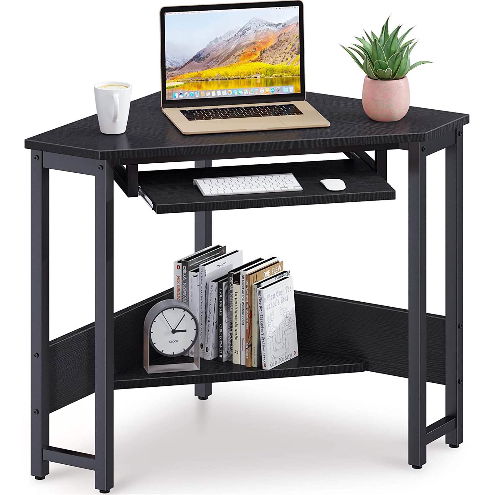 Triangle Computer Desk, Smooth Keyboard Tray& Storage Shelves by DailySale