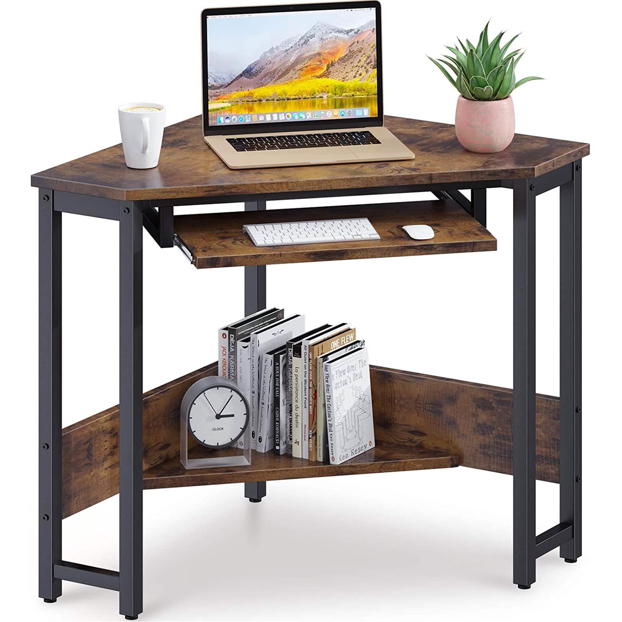 Triangle Computer Desk, Smooth Keyboard Tray& Storage Shelves by DailySale