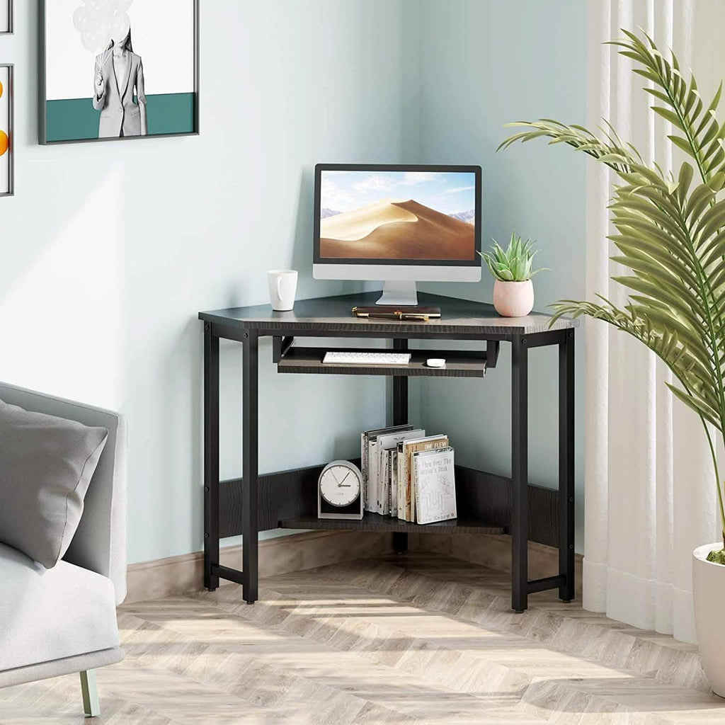 Triangle Computer Desk, Smooth Keyboard Tray& Storage Shelves by DailySale