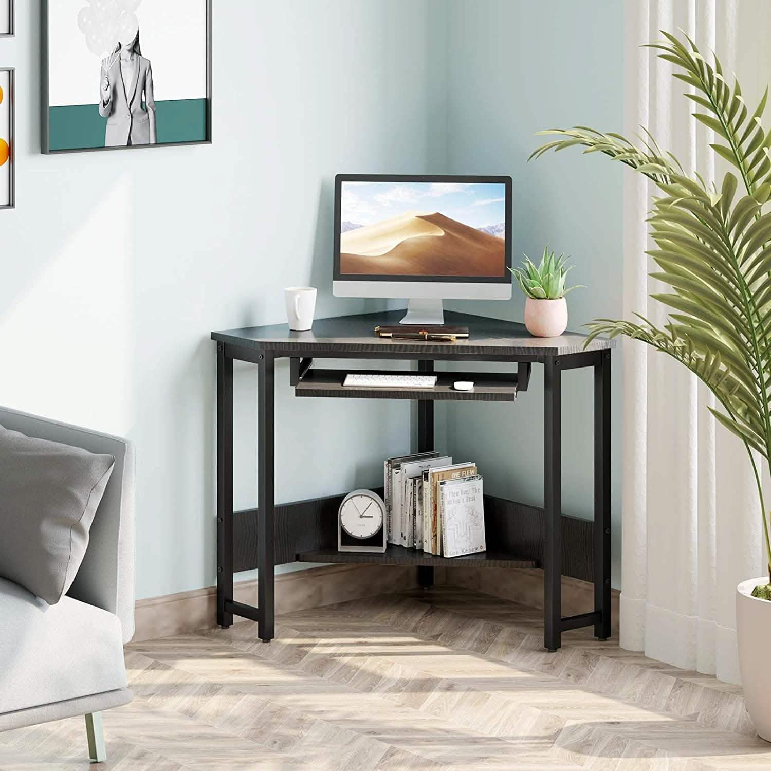 Triangle Computer Desk, Smooth Keyboard Tray& Storage Shelves by DailySale