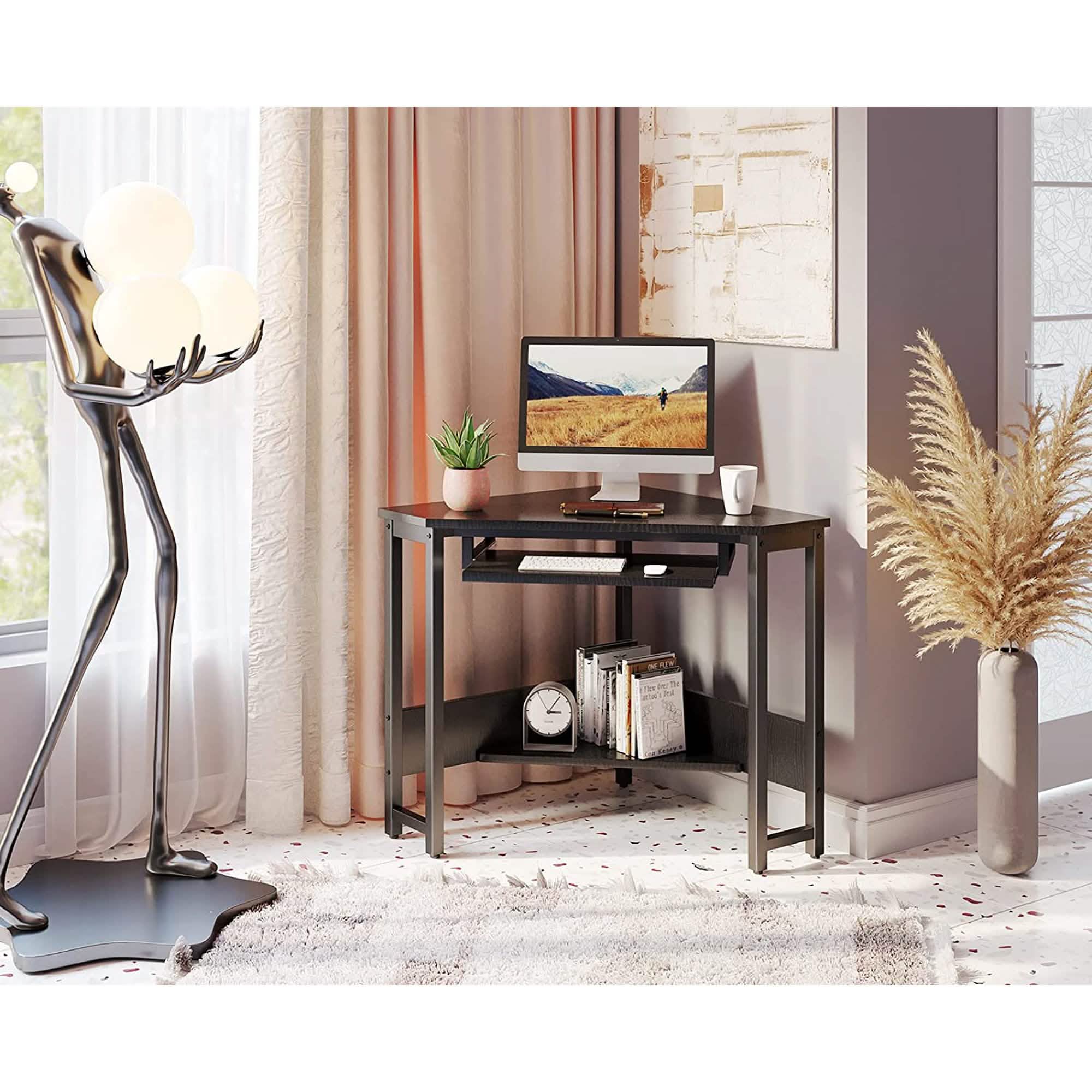 Triangle Computer Desk, Smooth Keyboard Tray& Storage Shelves by DailySale