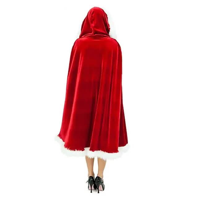 Velvet Hooded Cape Cloak Santa Cosplay Christmas Costumes Women by DailySale