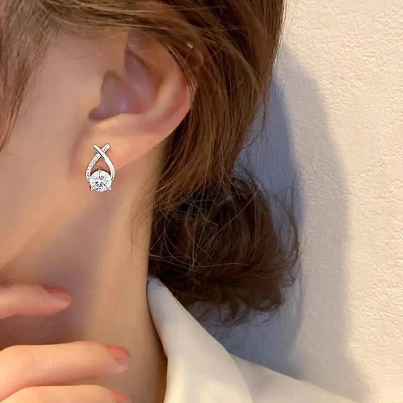 Vintage Style Stud Earrings - Embellished with Rhinestones, Cross Line Design by DailySale