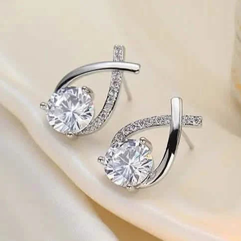 Vintage Style Stud Earrings - Embellished with Rhinestones, Cross Line Design by DailySale