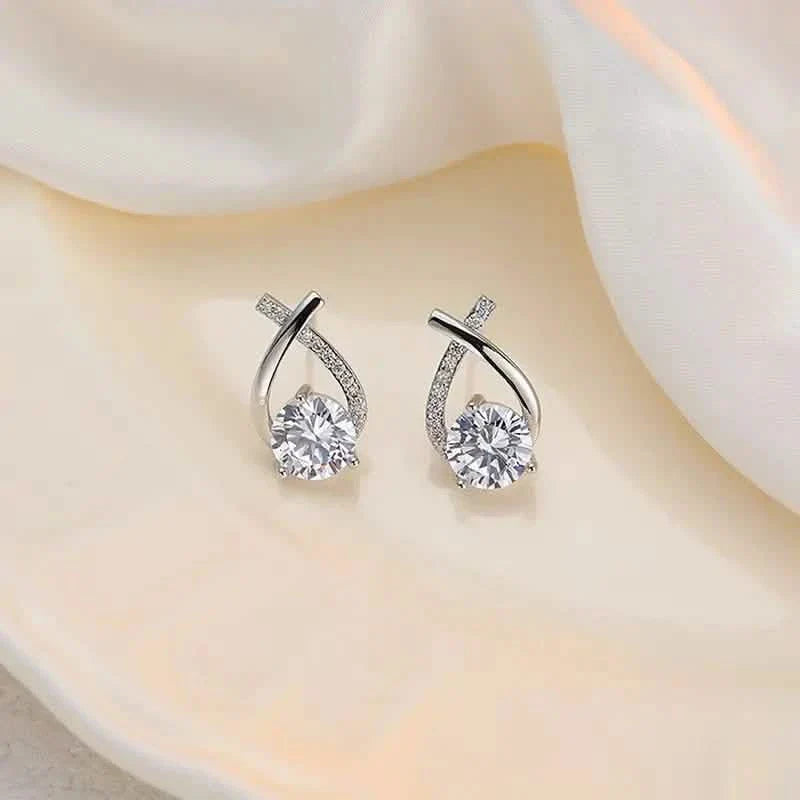 Vintage Style Stud Earrings - Embellished with Rhinestones, Cross Line Design by DailySale