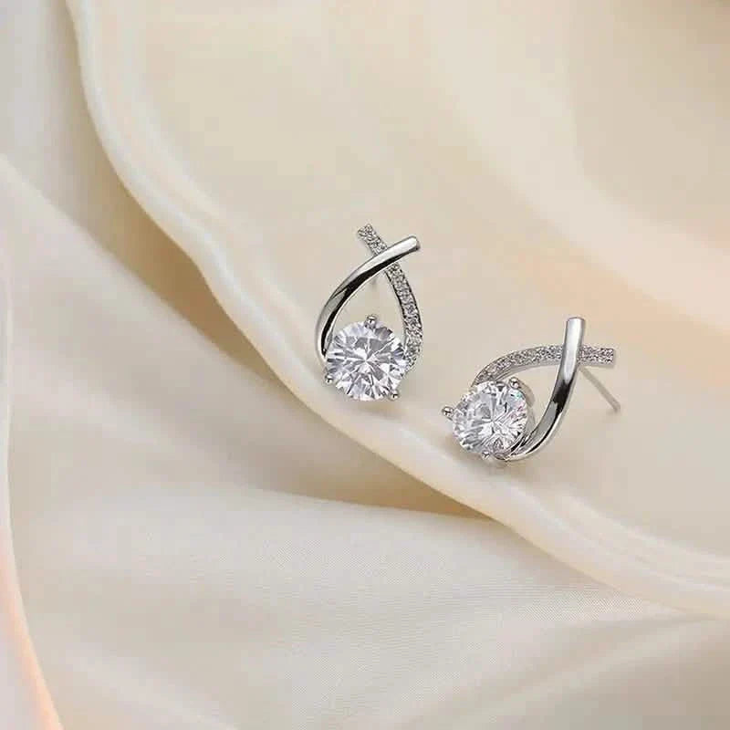 Vintage Style Stud Earrings - Embellished with Rhinestones, Cross Line Design by DailySale