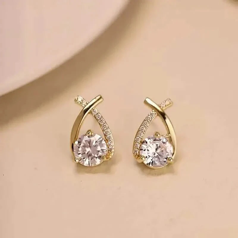 Vintage Style Stud Earrings - Embellished with Rhinestones, Cross Line Design by DailySale