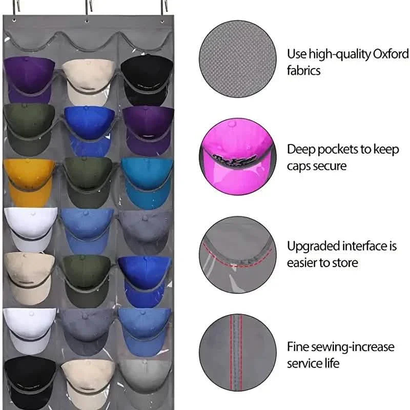 Visible Baseball Hat Rack for Wall Door with 3 Hooks 24 Deep Pockets by DailySale