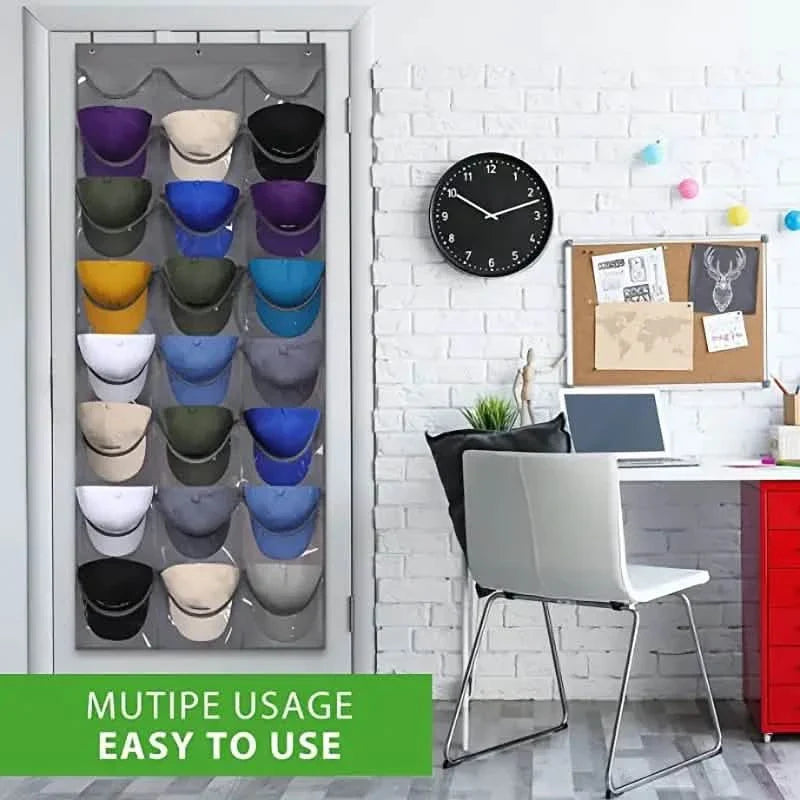 Visible Baseball Hat Rack for Wall Door with 3 Hooks 24 Deep Pockets by DailySale