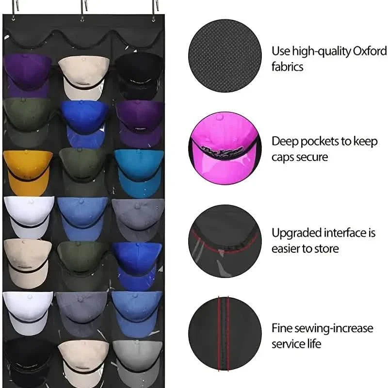 Visible Baseball Hat Rack for Wall Door with 3 Hooks 24 Deep Pockets by DailySale