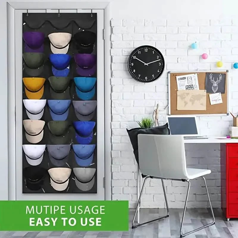 Visible Baseball Hat Rack for Wall Door with 3 Hooks 24 Deep Pockets by DailySale