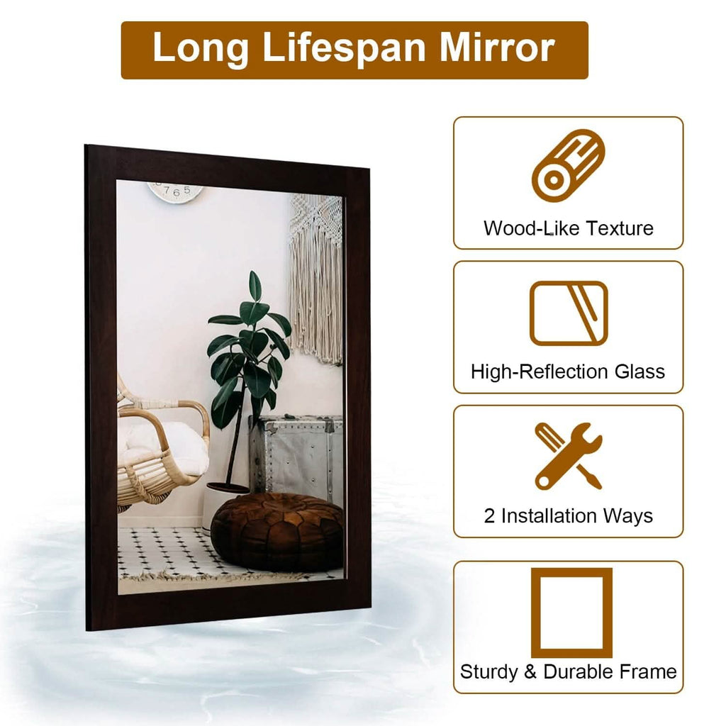 Wall Mount Mirror Wood-Like Frame Rectangle Modern Hanging Mirror by DailySale