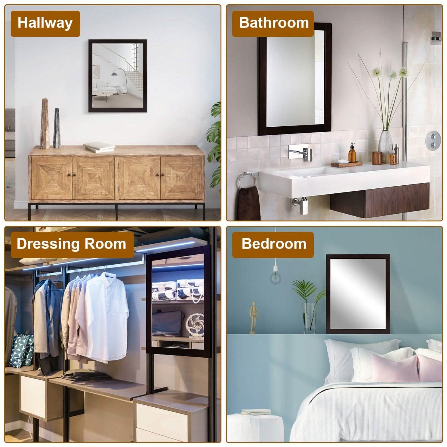 Wall Mount Mirror Wood-Like Frame Rectangle Modern Hanging Mirror by DailySale