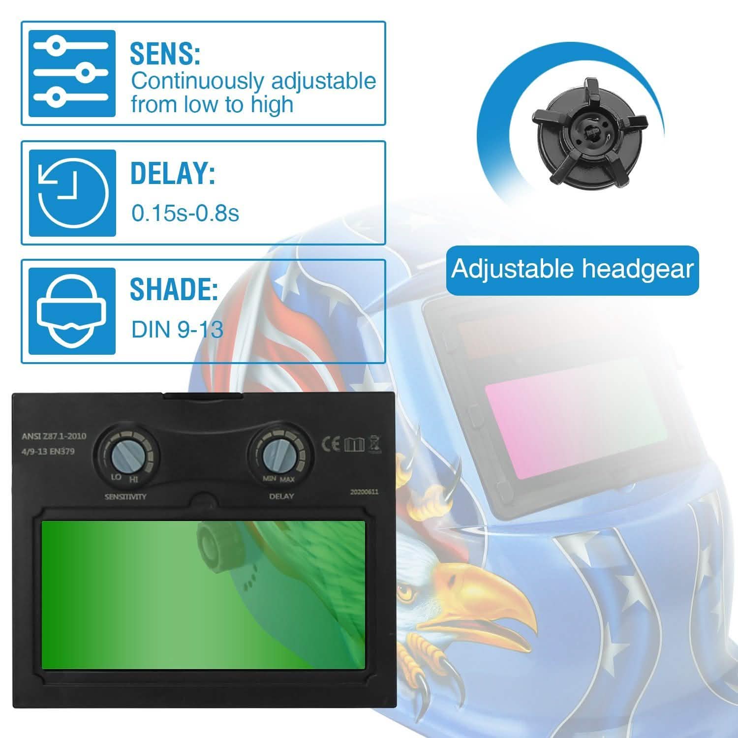 Welding Helmet Solar Powered Auto Darkening Hood with Adjustable Wide Shade by DailySale