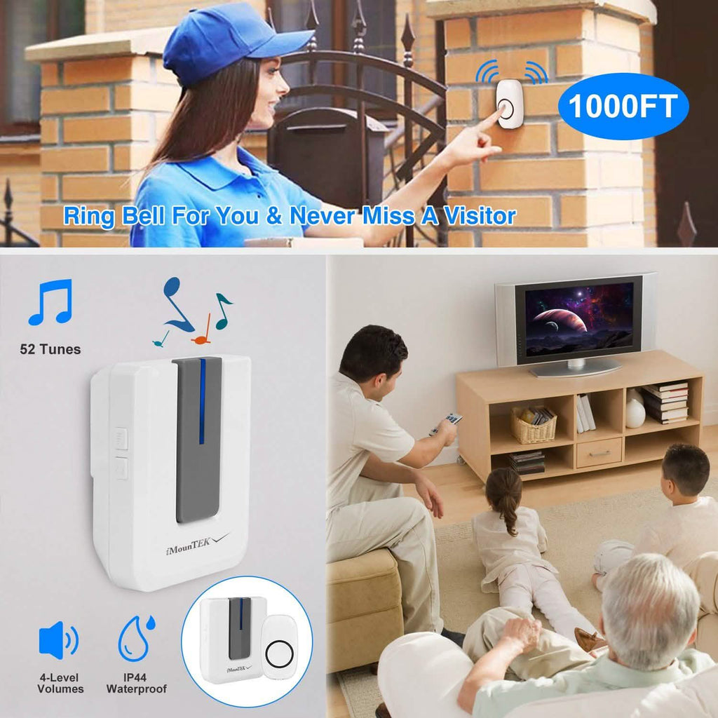 Wireless Doorbell Rings 1000FT with 1 Plug Receiver Chimes by DailySale