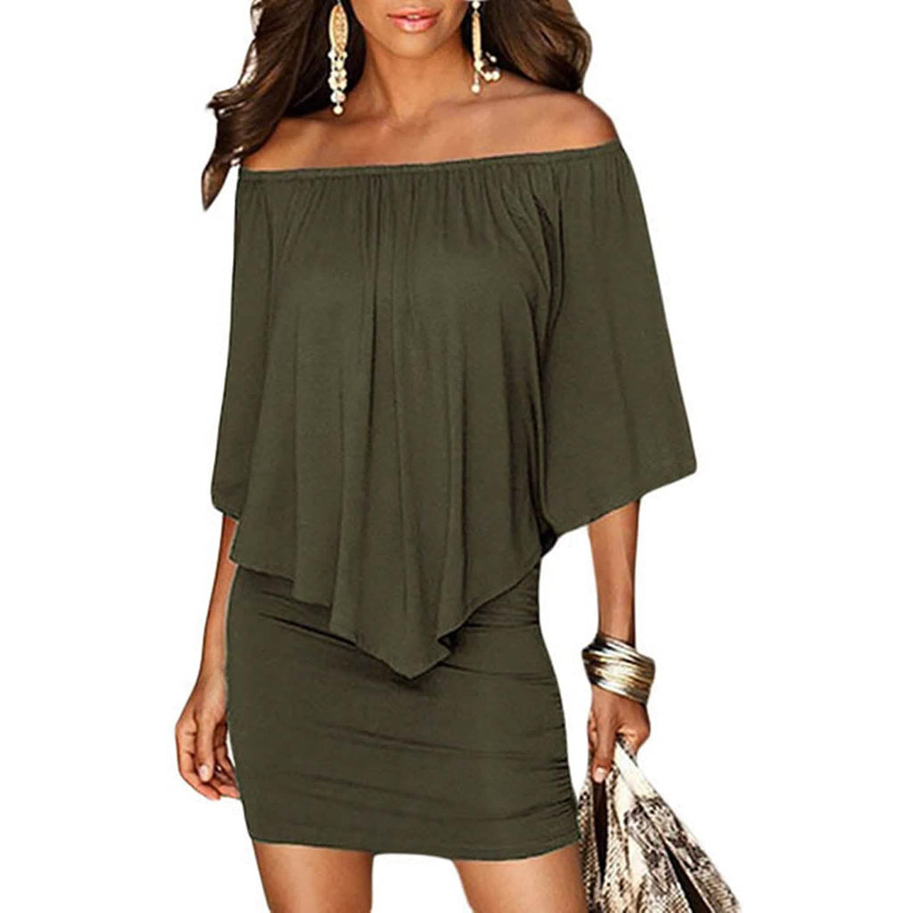 Women Off Shoulder Ruffles Bodycon Mini Dress by DailySale