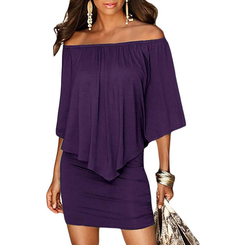 Women Off Shoulder Ruffles Bodycon Mini Dress by DailySale