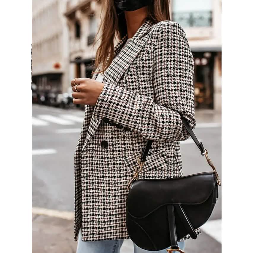 Women's Blazer Casual Jacket Long Sleeve Plaid Check Quilted by DailySale