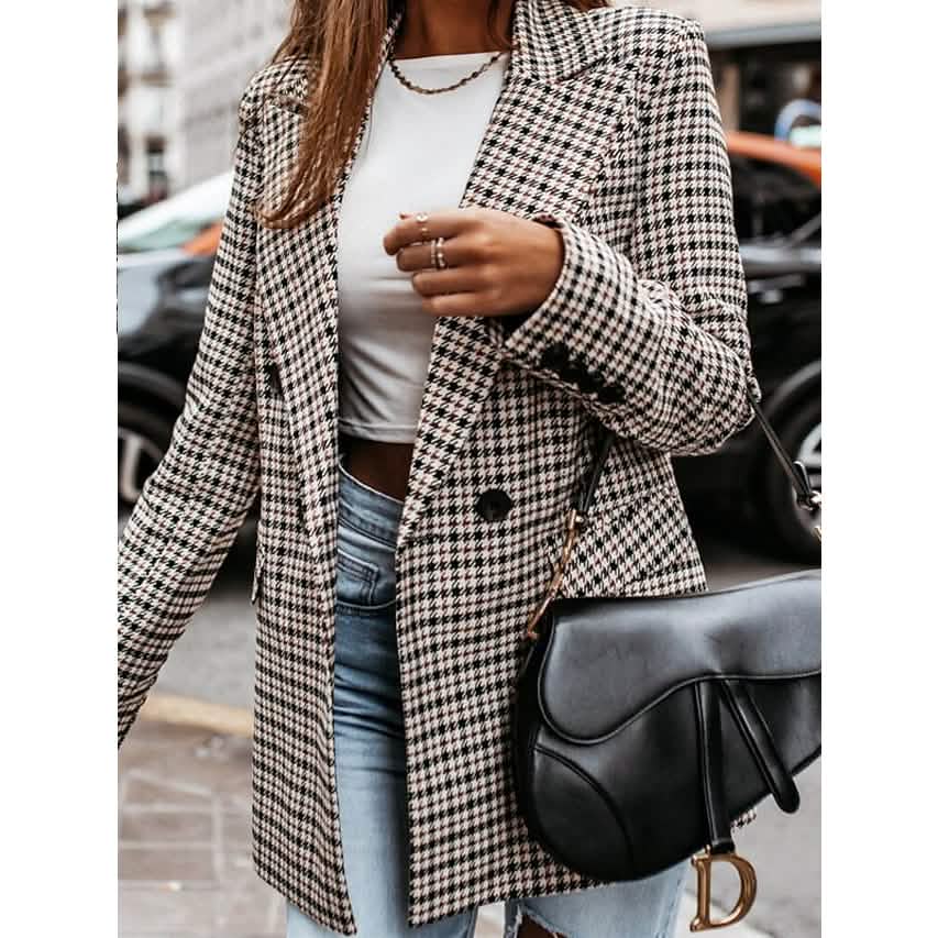 Women's Blazer Casual Jacket Long Sleeve Plaid Check Quilted by DailySale