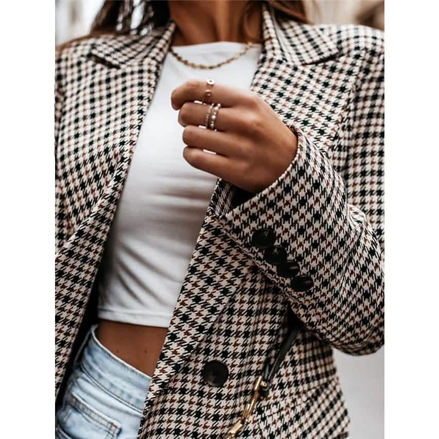 Women's Blazer Casual Jacket Long Sleeve Plaid Check Quilted by DailySale