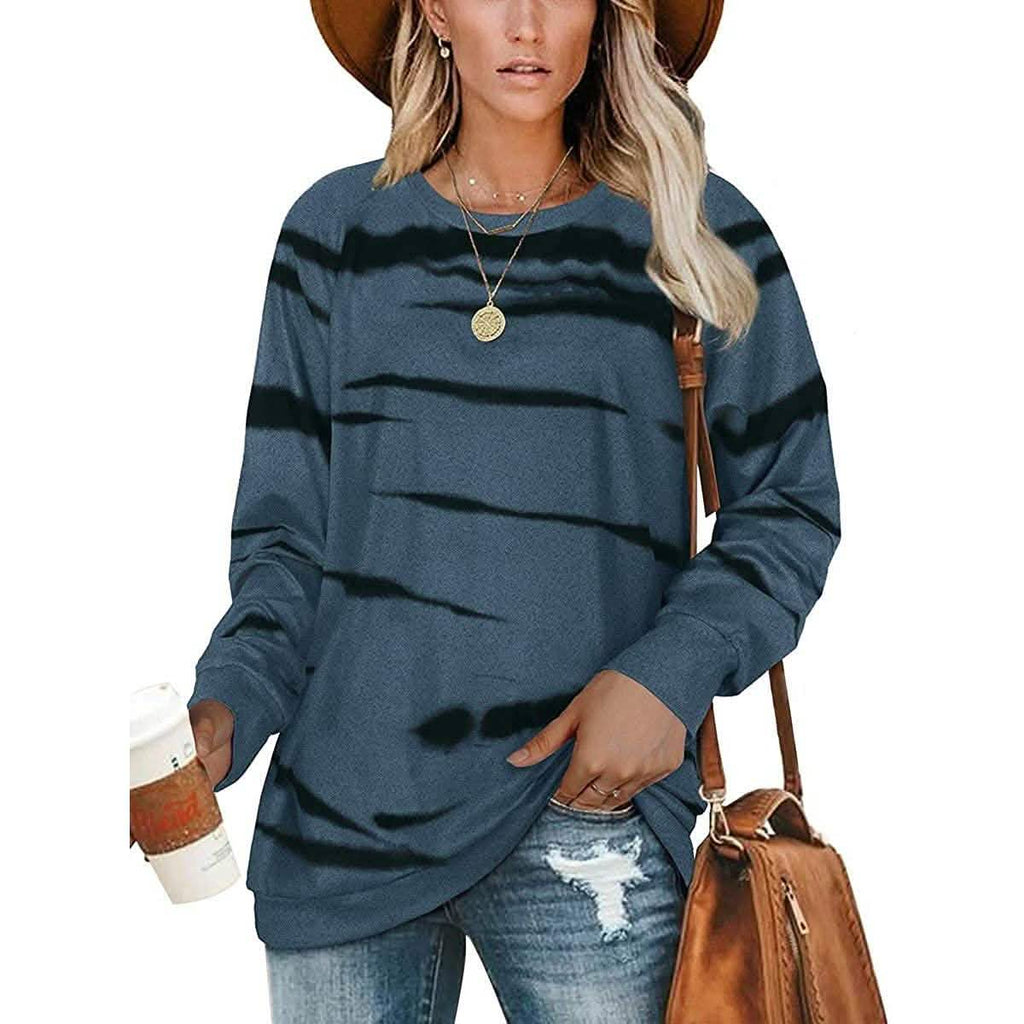Womens Crewneck Long Sleeve Sweatshirts Striped Casual Tops Printed Loose Pullover Shirts by DailySale