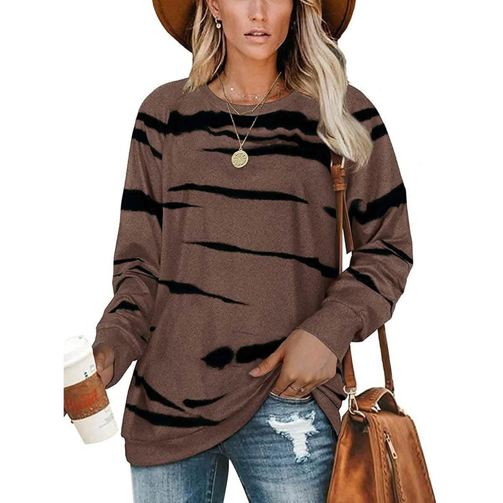 Womens Crewneck Long Sleeve Sweatshirts Striped Casual Tops Printed Loose Pullover Shirts by DailySale
