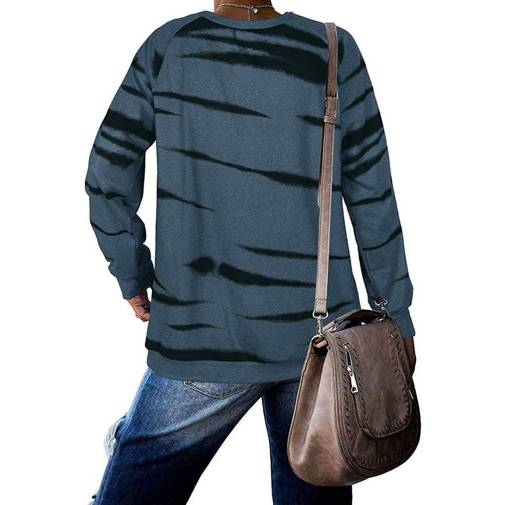 Womens Crewneck Long Sleeve Sweatshirts Striped Casual Tops Printed Loose Pullover Shirts by DailySale