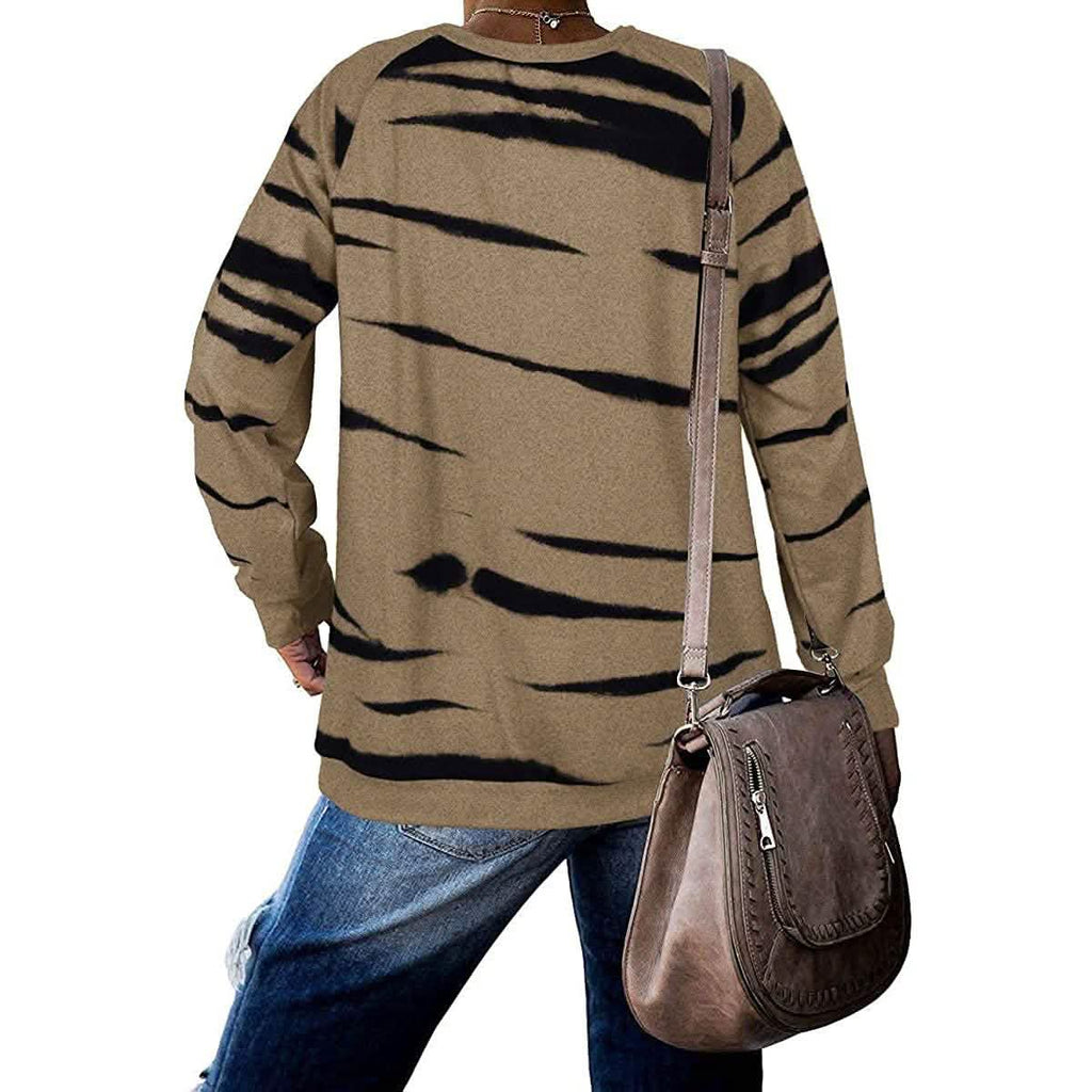 Womens Crewneck Long Sleeve Sweatshirts Striped Casual Tops Printed Loose Pullover Shirts by DailySale