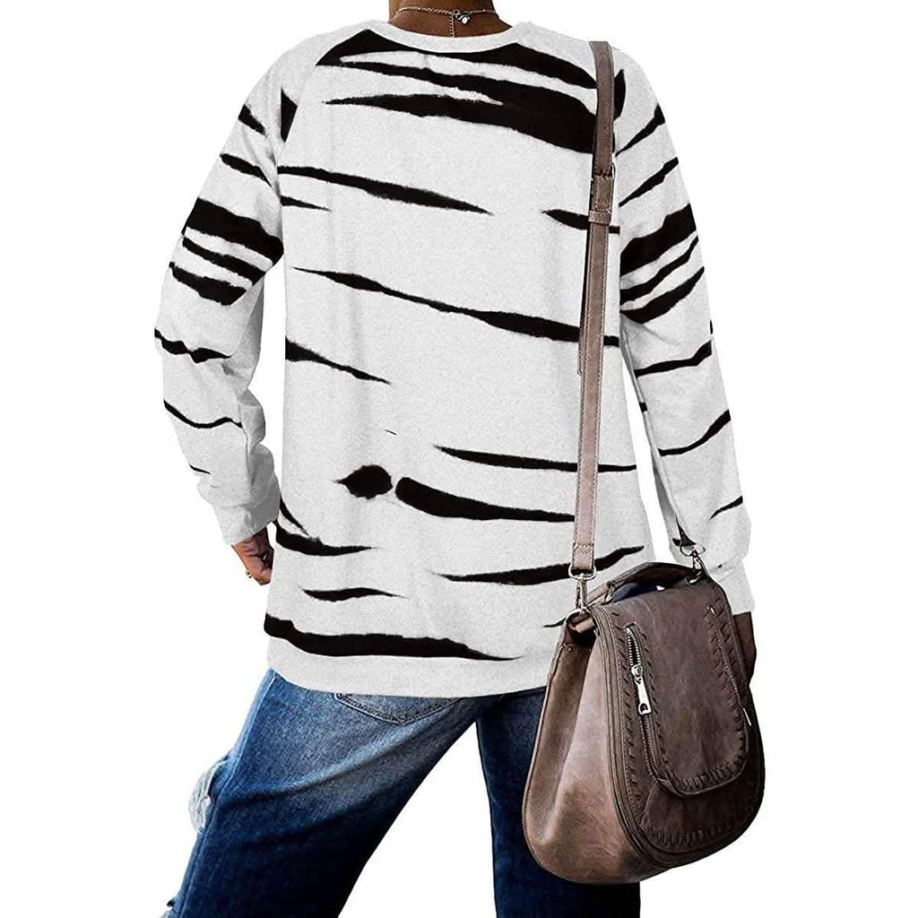 Womens Crewneck Long Sleeve Sweatshirts Striped Casual Tops Printed Loose Pullover Shirts by DailySale