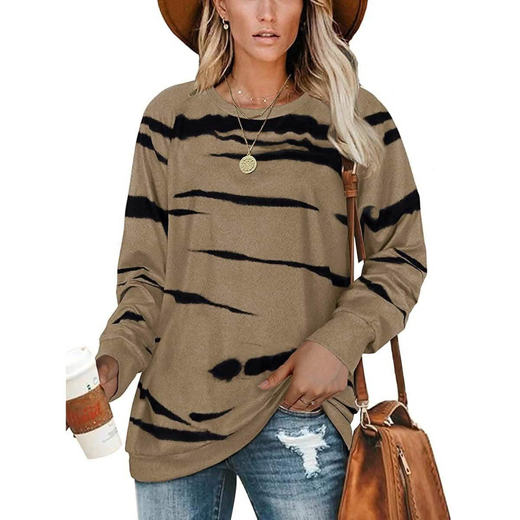 Womens Crewneck Long Sleeve Sweatshirts Striped Casual Tops Printed Loose Pullover Shirts by DailySale