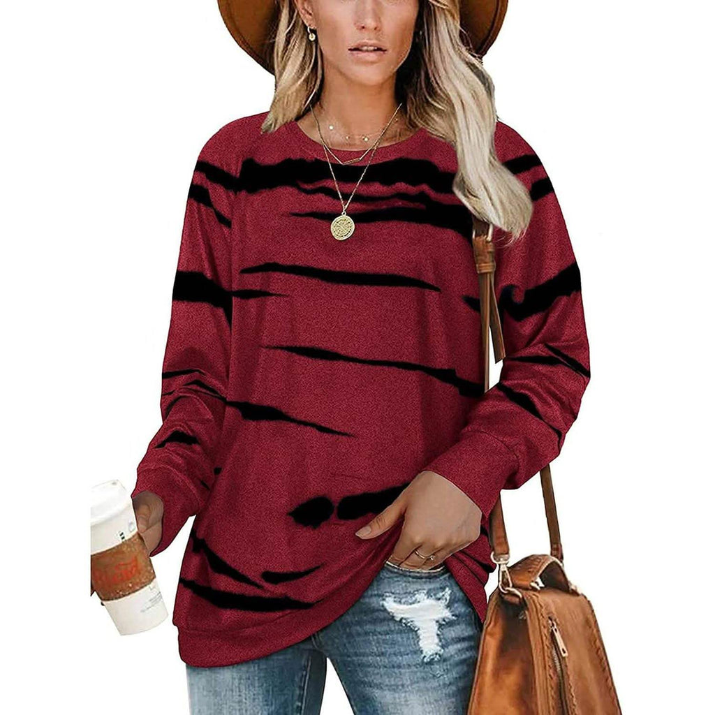 Womens Crewneck Long Sleeve Sweatshirts Striped Casual Tops Printed Loose Pullover Shirts by DailySale