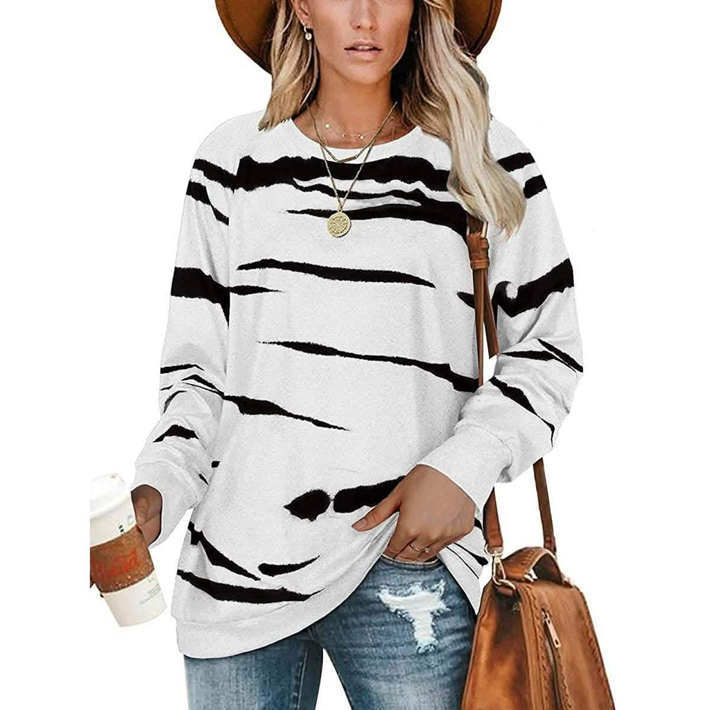 Womens Crewneck Long Sleeve Sweatshirts Striped Casual Tops Printed Loose Pullover Shirts by DailySale