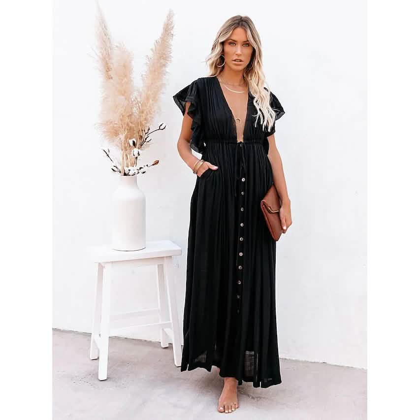 Women's Deep V Vacation Sexy Loose Dress by DailySale