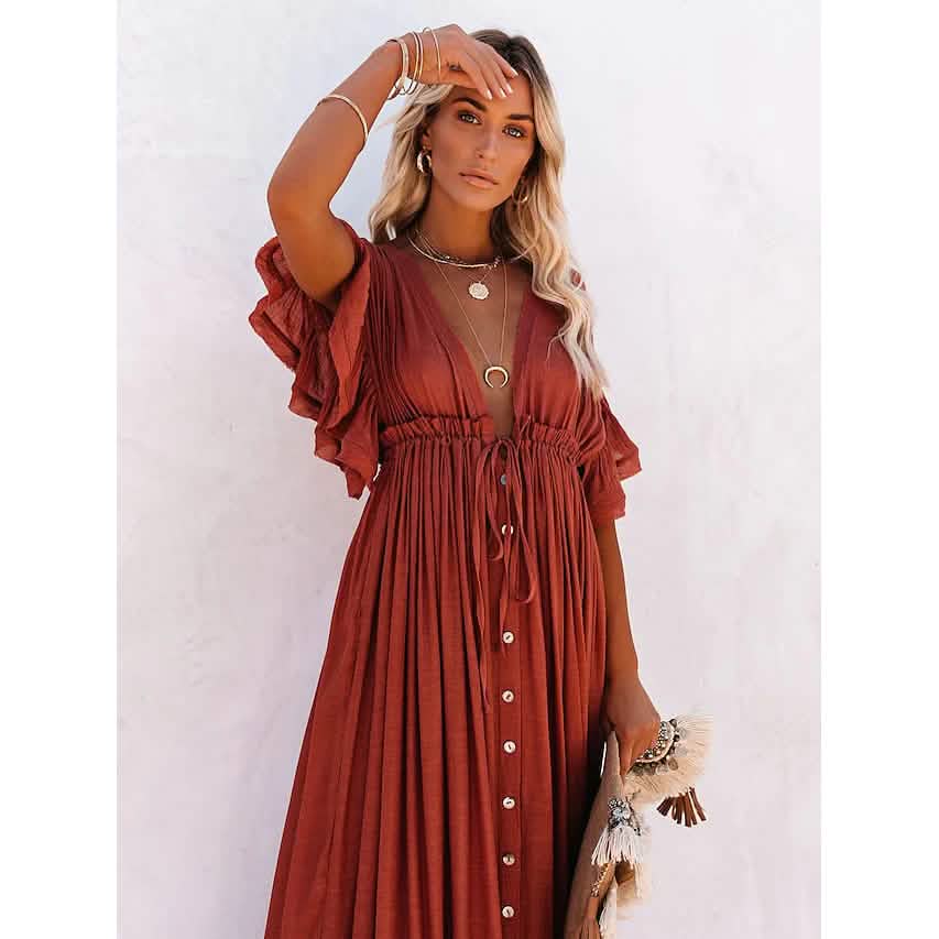 Women's Deep V Vacation Sexy Loose Dress by DailySale