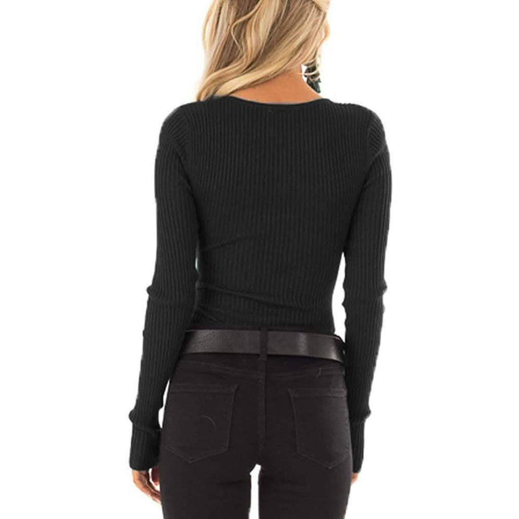 Women's Long Sleeve V Neck Ribbed Button Down Knit Sweater Fitted Top by DailySale