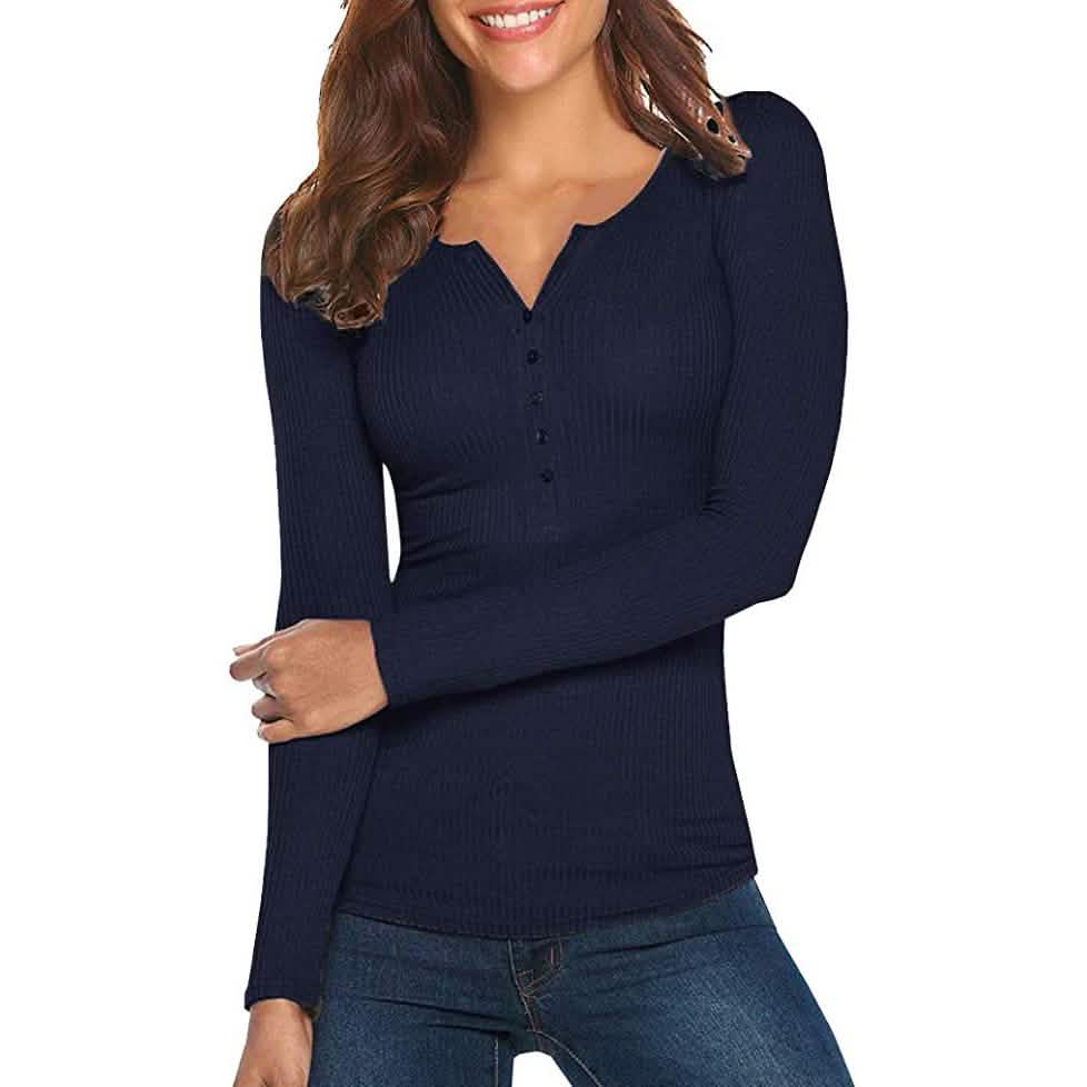 Women's Long Sleeve V Neck Ribbed Button Down Knit Sweater Fitted Top by DailySale