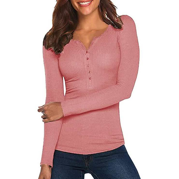 Women's Long Sleeve V Neck Ribbed Button Down Knit Sweater Fitted Top by DailySale