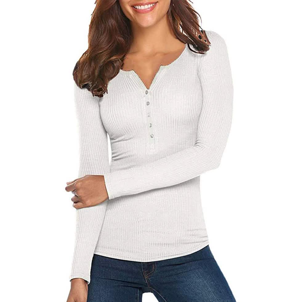 Women's Long Sleeve V Neck Ribbed Button Down Knit Sweater Fitted Top by DailySale