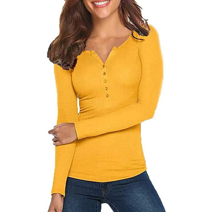 Women's Long Sleeve V Neck Ribbed Button Down Knit Sweater Fitted Top by DailySale