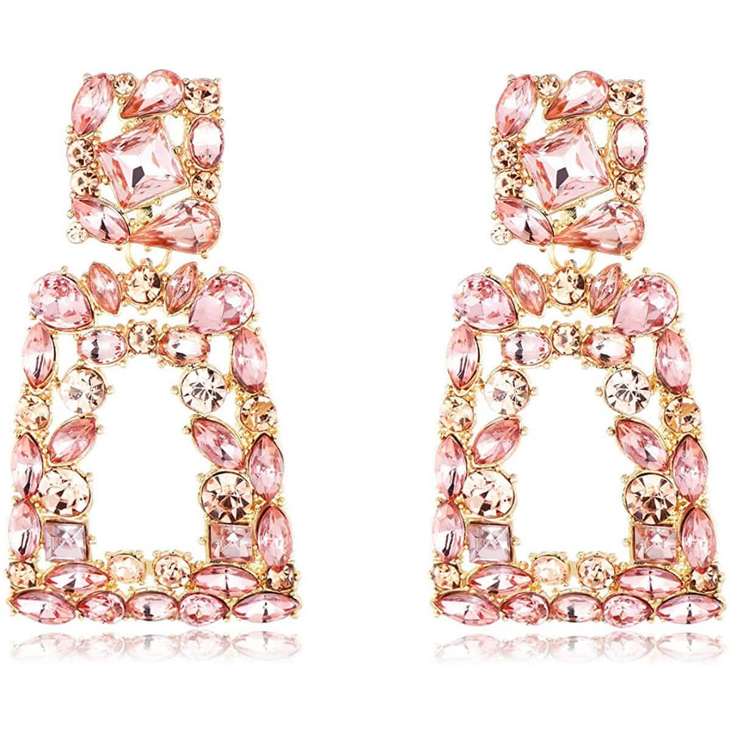 Women's Rhinestone Rectangle Drop Earrings