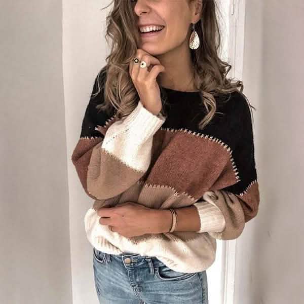 Women's Striped Patchwork Streetwear Loose Knitted Pullovers Tops by DailySale