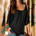 Women's T-Shirt Plain Ruffle Cold Shoulder Short Sleeve by DailySale