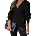 Women’s V Neck Balloon Sleeve Ribbed Wrap Chunky Knit Tunic Top by DailySale