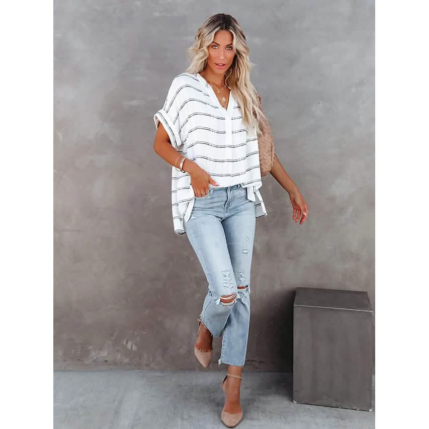 Women's V-Neck Loose Shirt Short Sleeve Top by DailySale